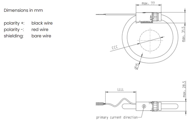 Mechanical Drawing - Pulse Egston Flexible Rogowski Coil FLRC Current Sensors
